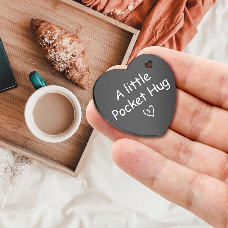 Lasimfa Black Stainless Steel Double-Sided Heart Shaped Token with Leather Bag Long Distance Relationship Valentine's Gift for Couples Boyfriend Girlfriend - Image 2